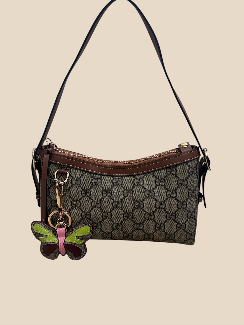 GG Supreme Brown Shoulder Bag with Multicolor Butterfly Charm - Picture 7 of 7